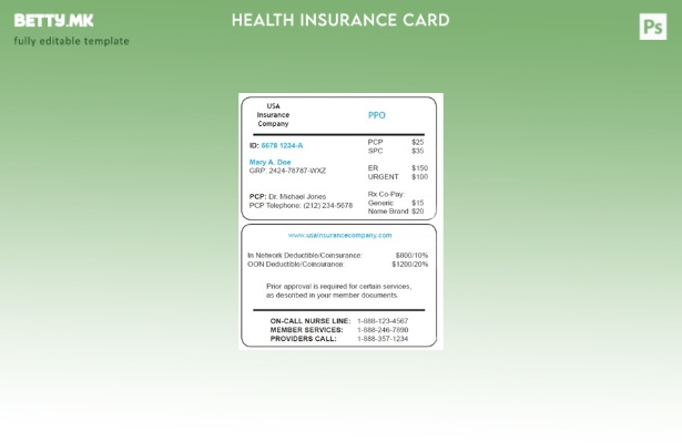 Модерен стил шаблон за картичка за здравствено осигурување во САД 1